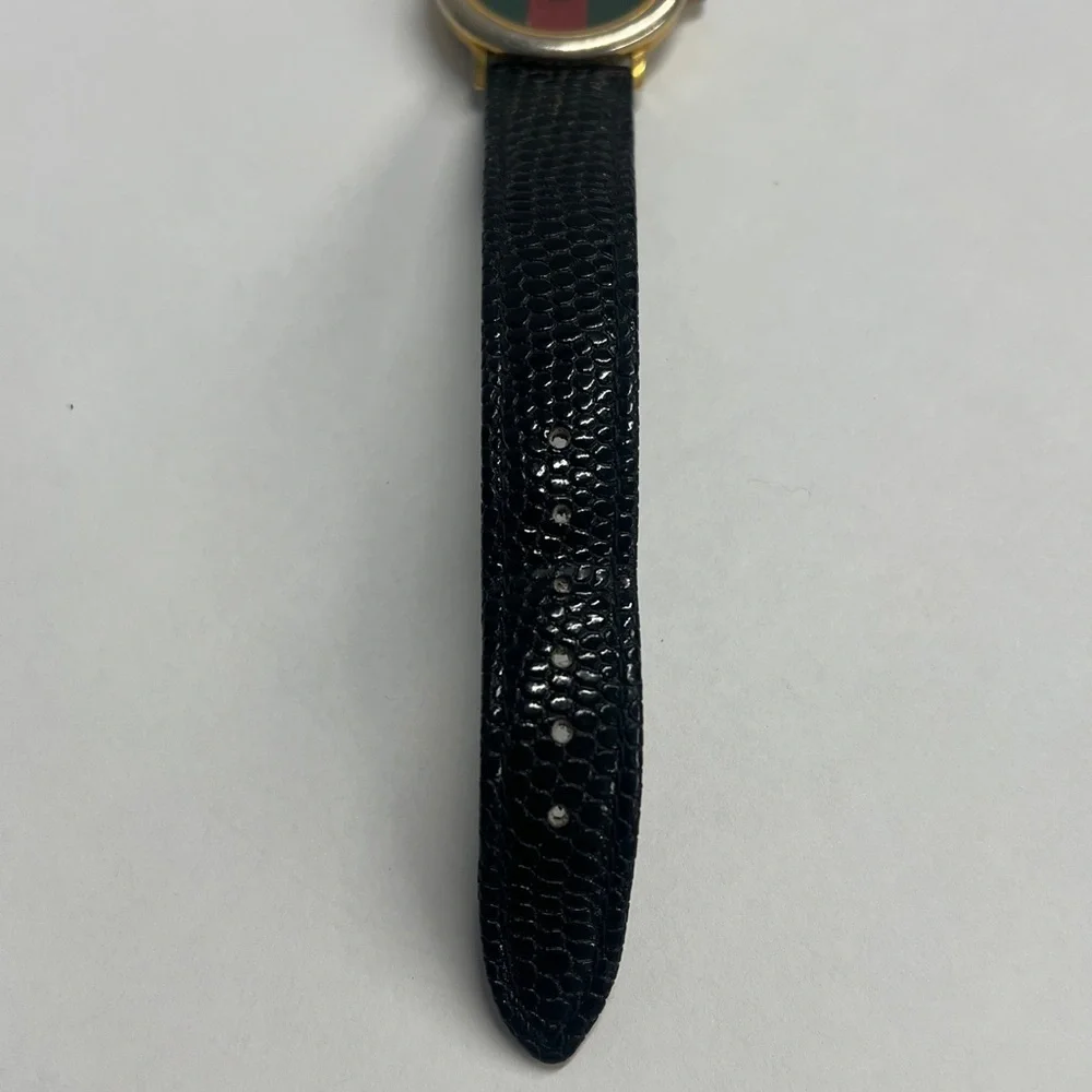 Vintage Watch Green-Red-Green Dial Black Lizard Embossed Leather Strap